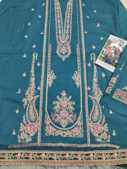 Hussain rehar dhanak embroidered 3pc